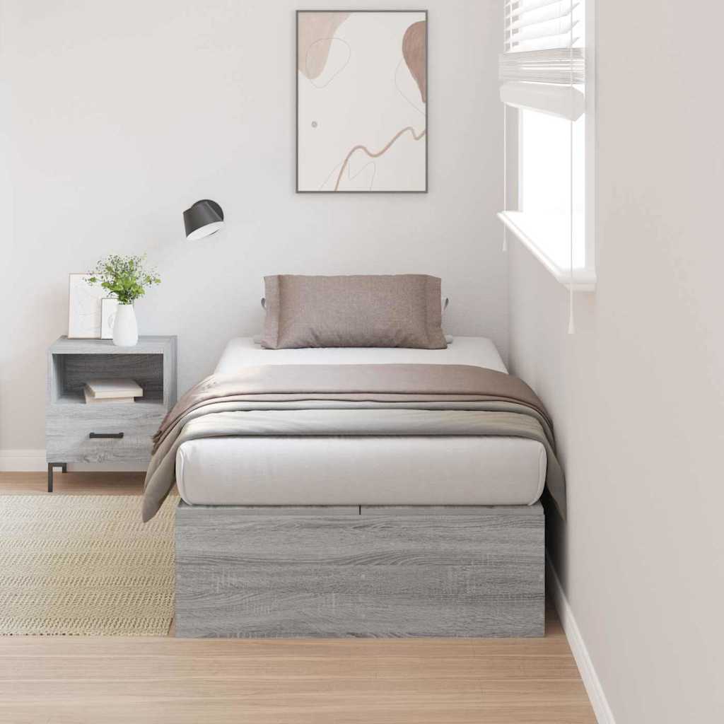 Storage Bed Frame Grey Sonoma 90 x 200 cm Engineered Wood