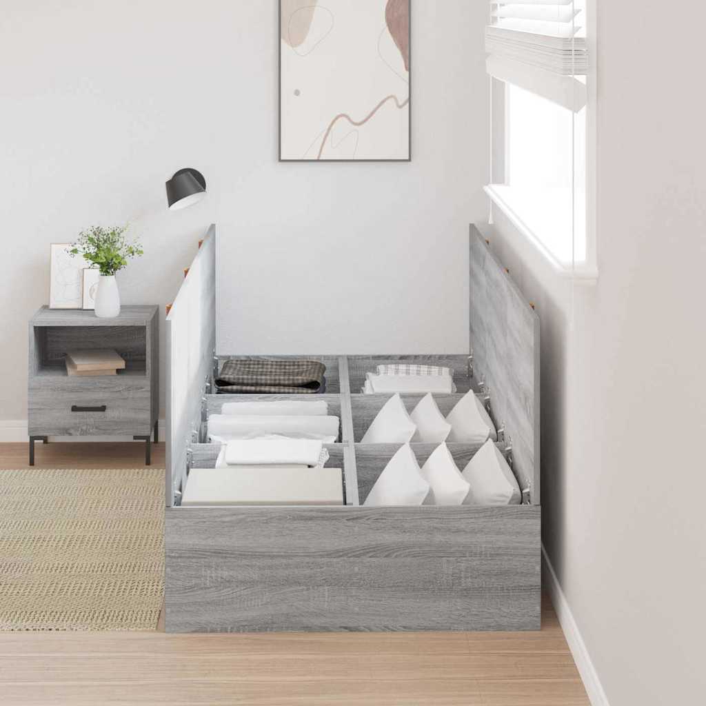 Storage Bed Frame Grey Sonoma 90 x 200 cm Engineered Wood