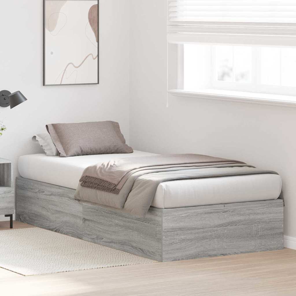 Storage Bed Frame Grey Sonoma 90 x 200 cm Engineered Wood