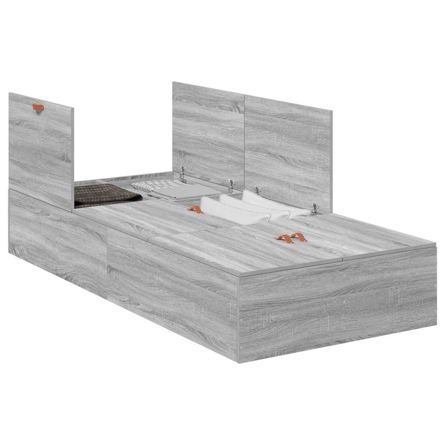 Storage Bed Frame Grey Sonoma 90 x 200 cm Engineered Wood
