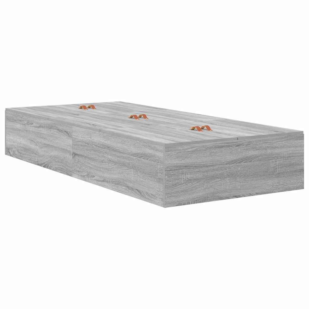 Storage Bed Frame Grey Sonoma 90 x 200 cm Engineered Wood