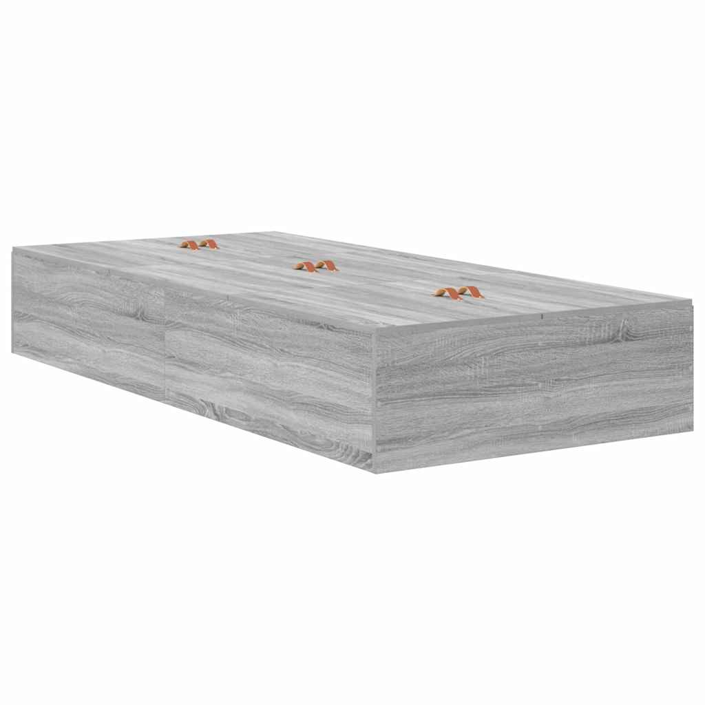 Storage Bed Frame Grey Sonoma 90 x 200 cm Engineered Wood
