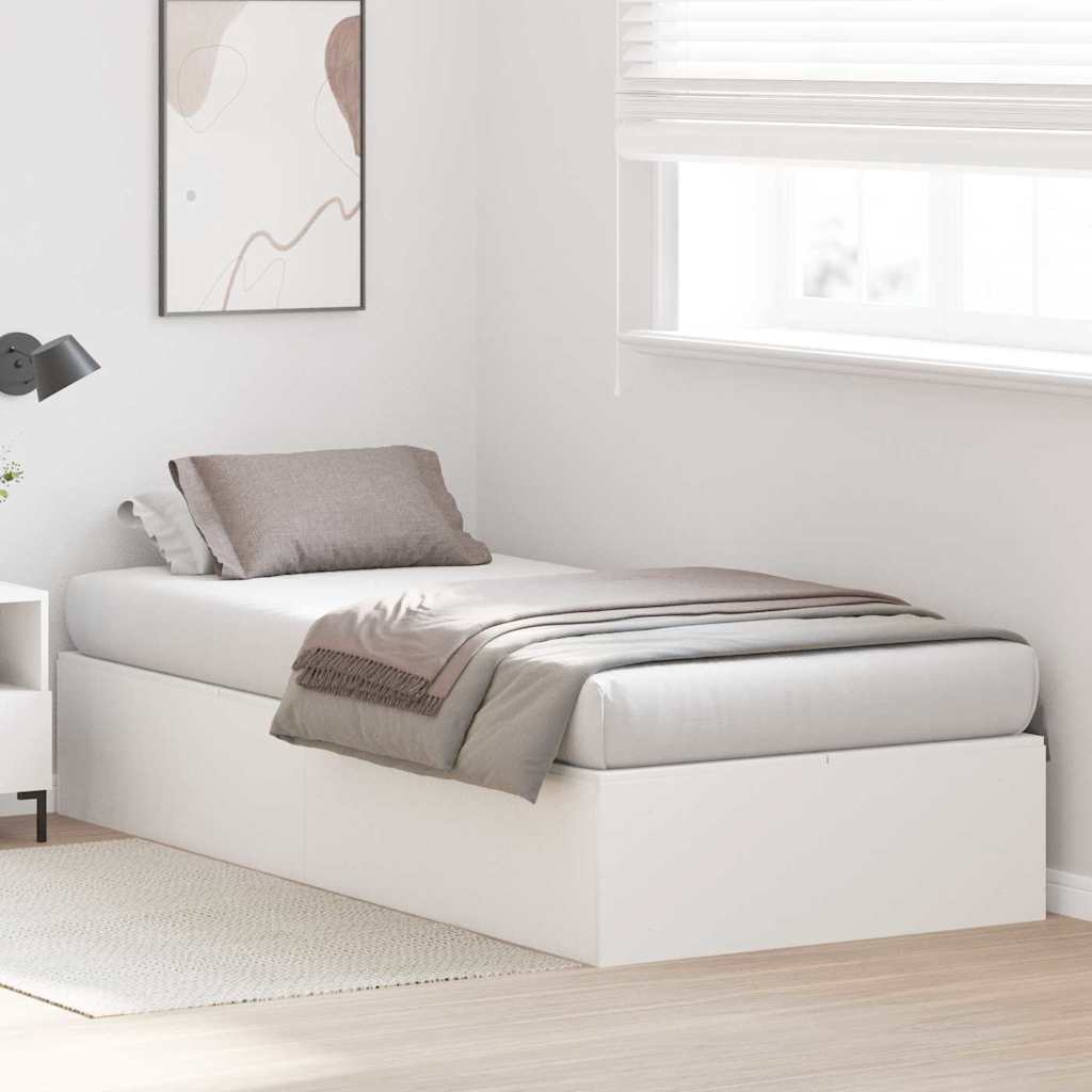 Storage Bed Frame White 100 x 200 cm Engineered Wood