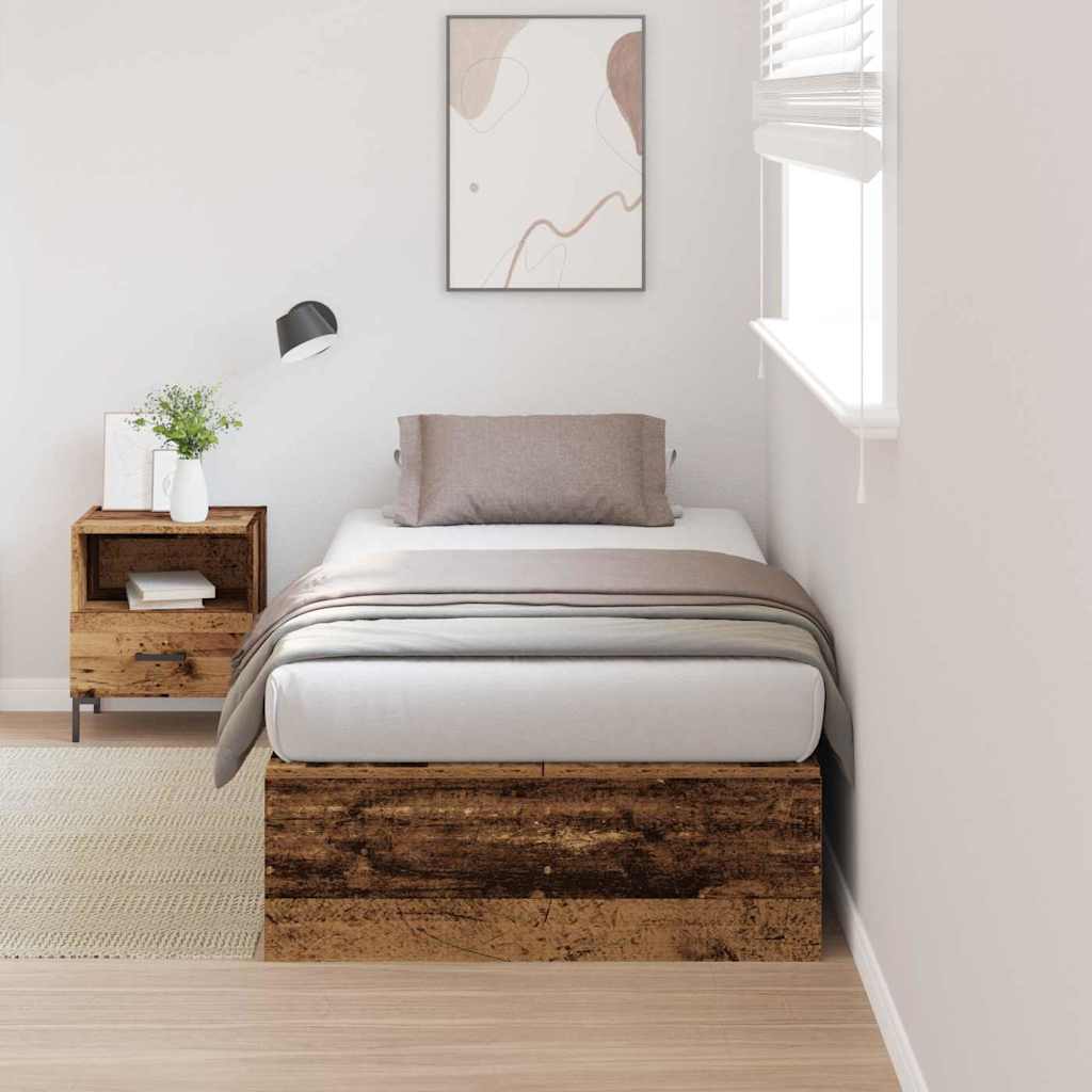 Storage Bed Frame Old Wood 100 x 200 cm Engineered Wood