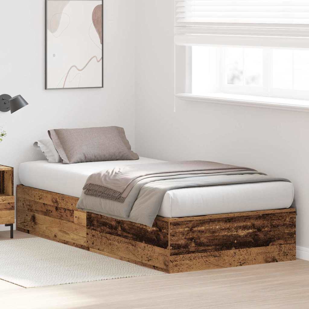 Storage Bed Frame Old Wood 100 x 200 cm Engineered Wood