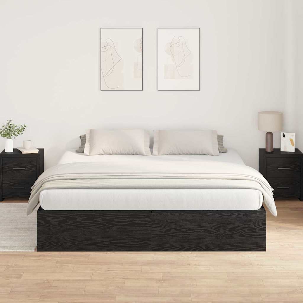 Storage Bed Frame Black Oak 200 x 200 cm Engineered Wood