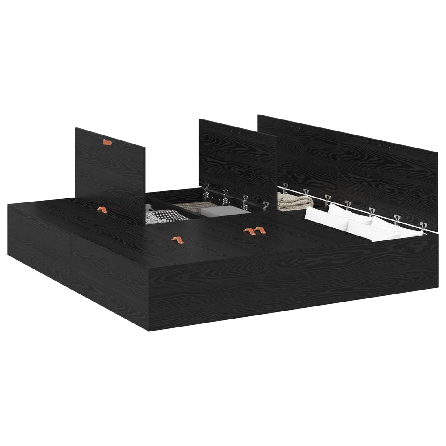 Storage Bed Frame Black Oak 200 x 200 cm Engineered Wood