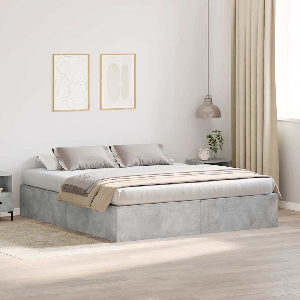 Storage Bed Frame Concrete Grey 200 x 200 cm Engineered Wood
