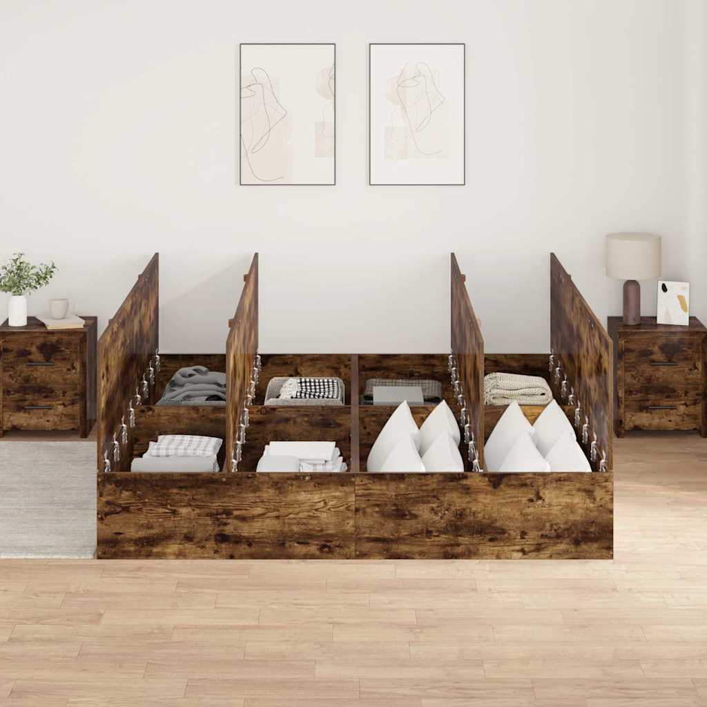 Storage Bed Frame Smoked Oak 200 x 200 cm Engineered Wood