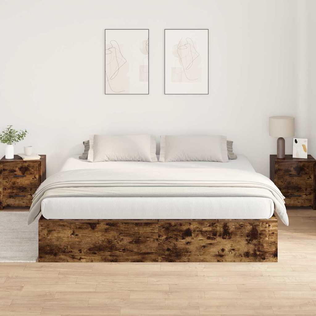 Storage Bed Frame Smoked Oak 200 x 200 cm Engineered Wood
