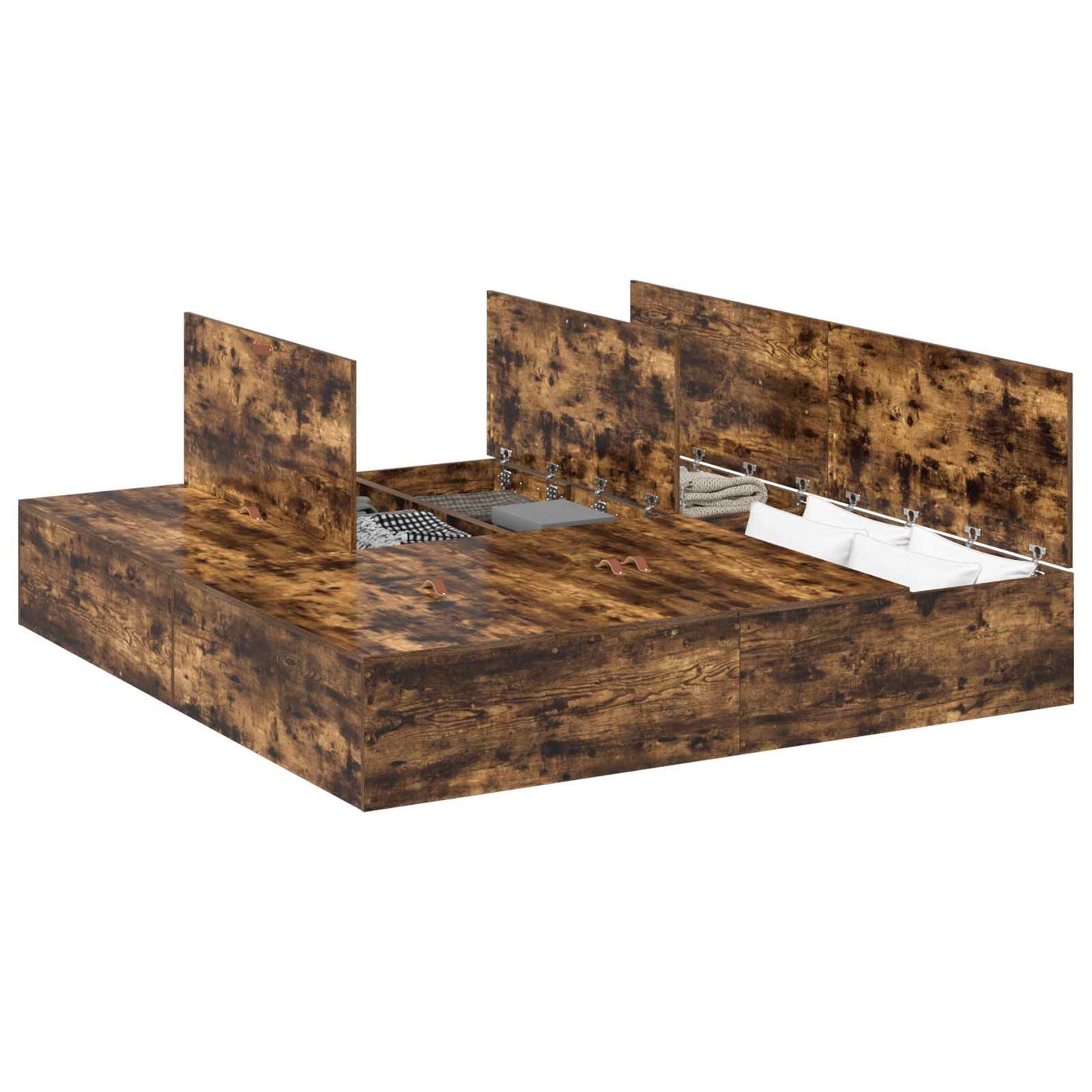 Storage Bed Frame Smoked Oak 200 x 200 cm Engineered Wood