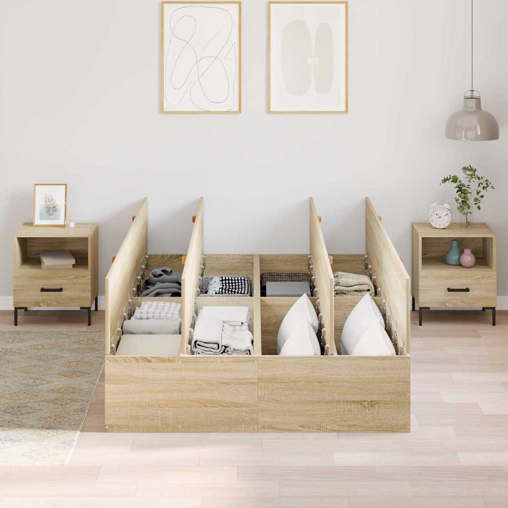 Storage Bed Frame Sonoma Oak 120 x 200 cm Engineered Wood