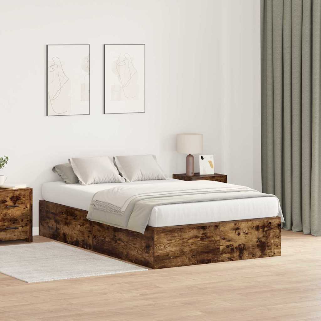 Storage Bed Frame Smoked Oak 120 x 200 cm Engineered Wood