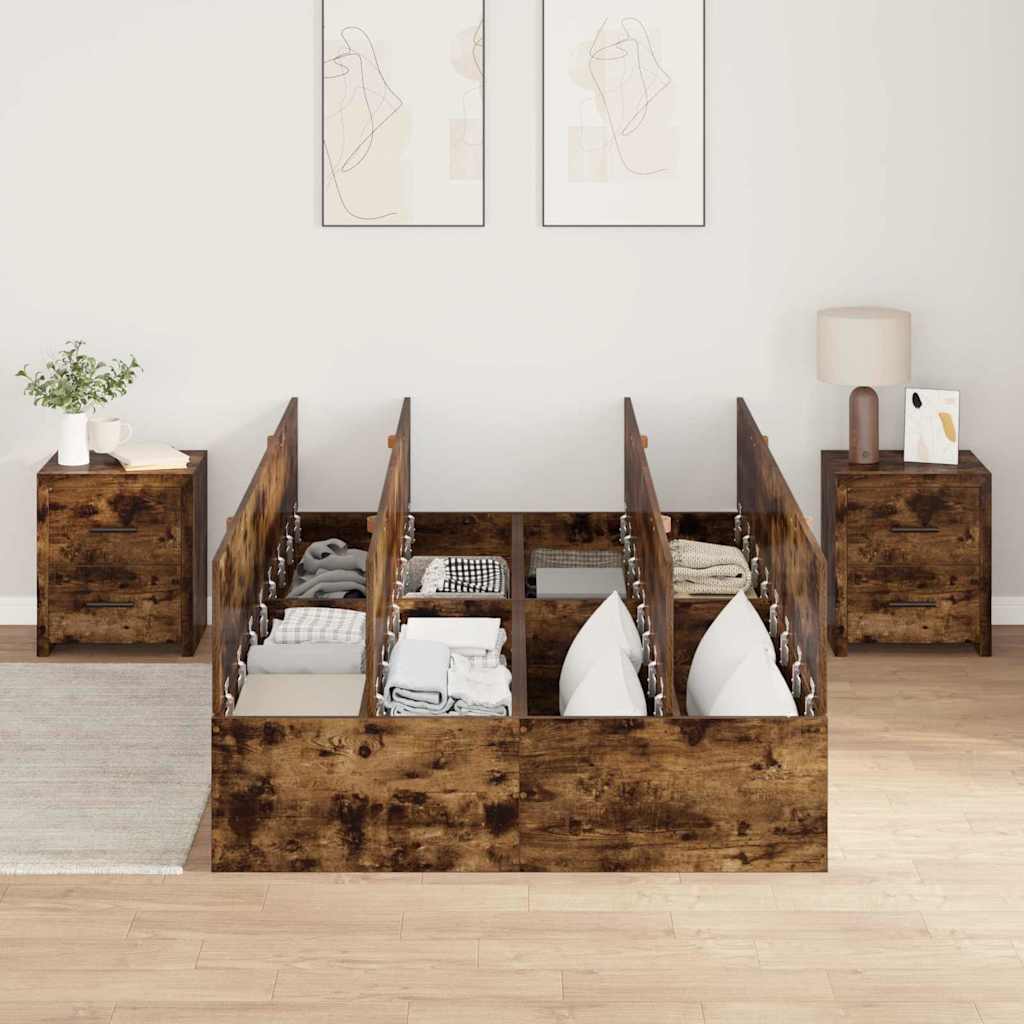 Storage Bed Frame Smoked Oak 120 x 200 cm Engineered Wood