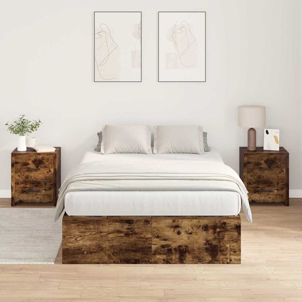 Storage Bed Frame Smoked Oak 120 x 200 cm Engineered Wood