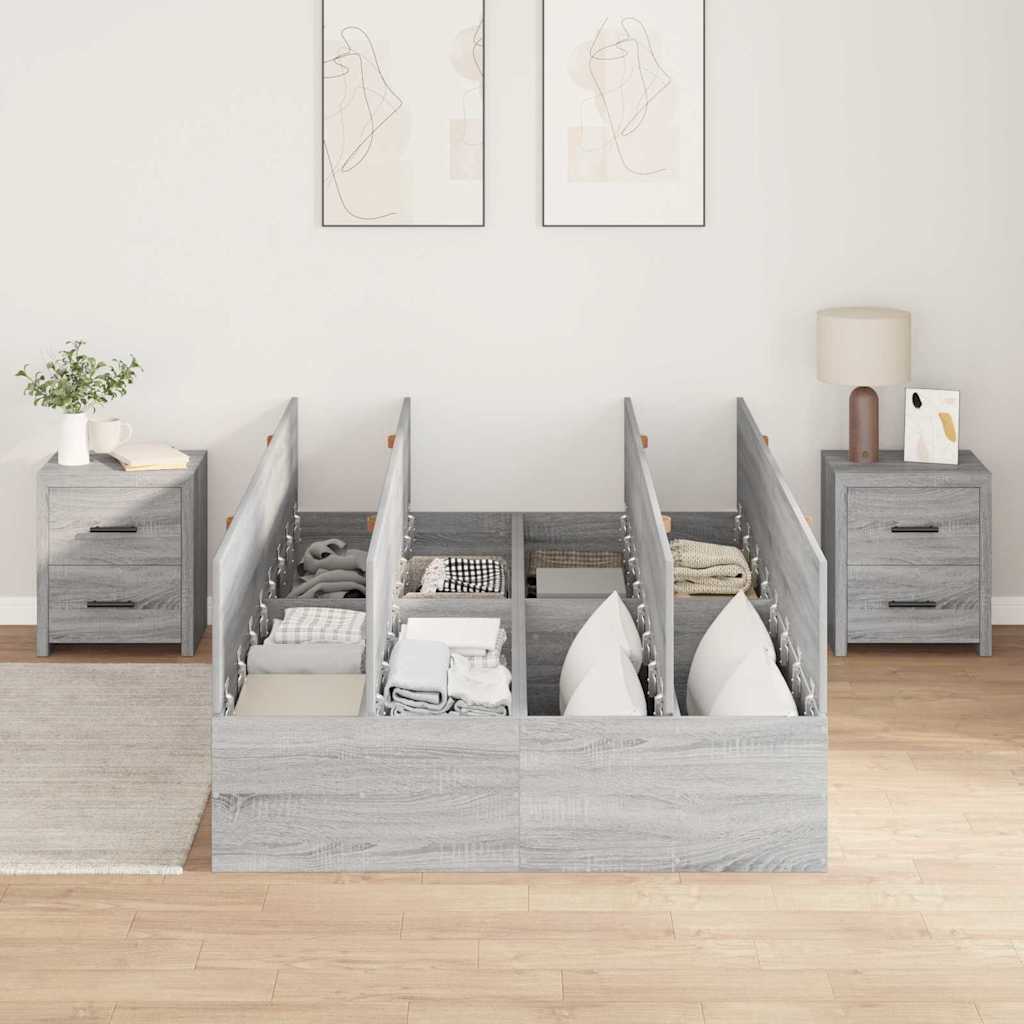 Storage Bed Frame Grey Sonoma 120 x 200 cm Engineered Wood