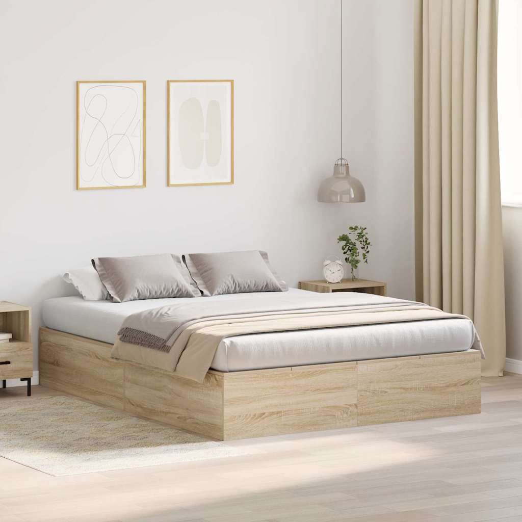 Storage Bed Frame Sonoma Oak 140 x 200 cm Engineered Wood