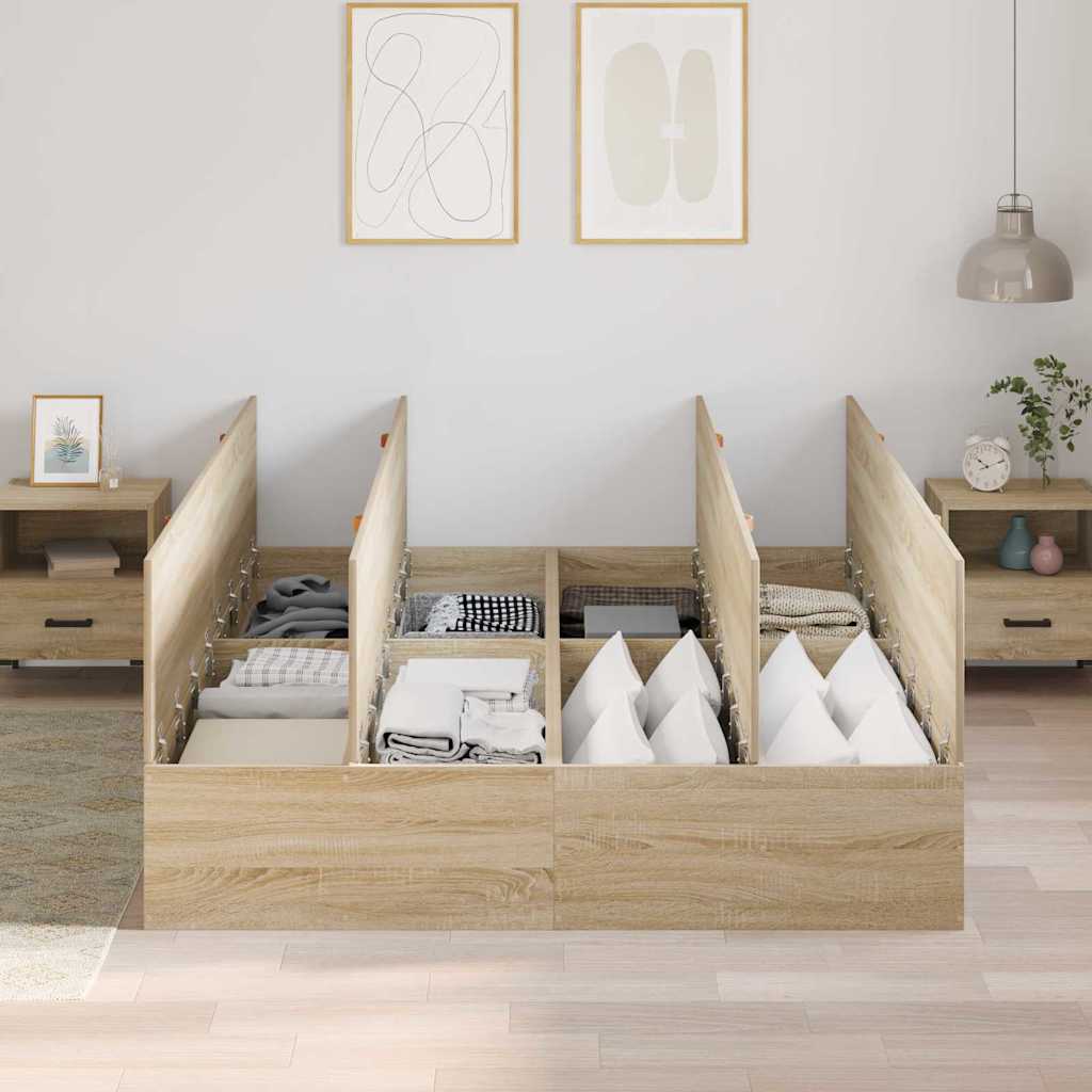 Storage Bed Frame Sonoma Oak 140 x 200 cm Engineered Wood