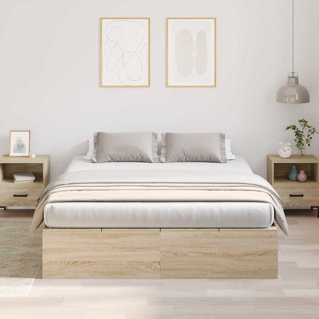 Storage Bed Frame Sonoma Oak 140 x 200 cm Engineered Wood