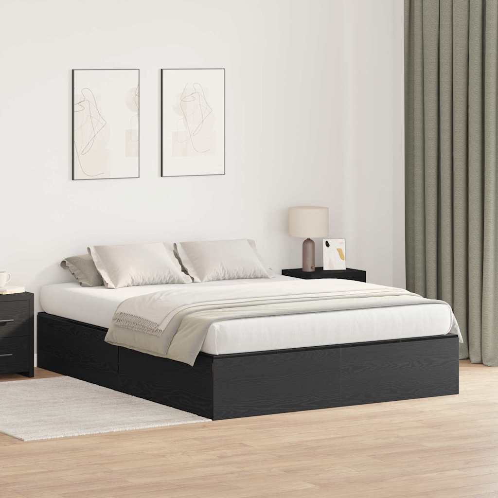 Storage Bed Frame Black Oak 150 x 200 cm Engineered Wood