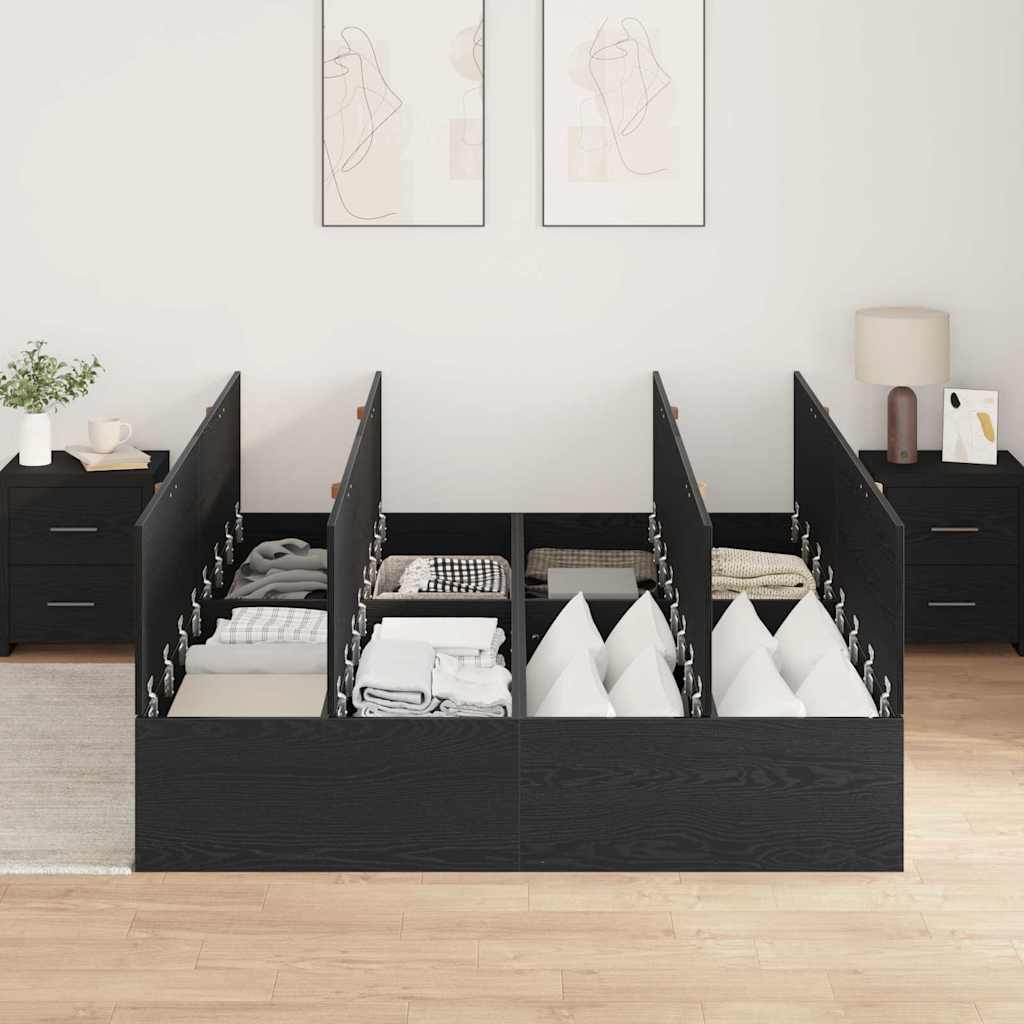 Storage Bed Frame Black Oak 150 x 200 cm Engineered Wood