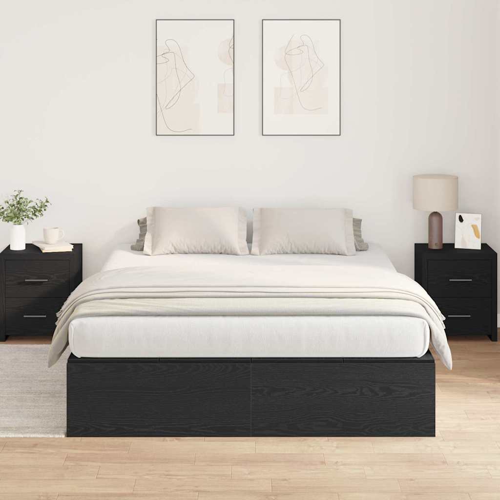 Storage Bed Frame Black Oak 150 x 200 cm Engineered Wood