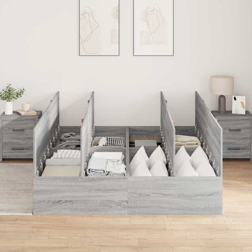 Storage Bed Frame Grey Sonoma 150 x 200 cm Engineered Wood