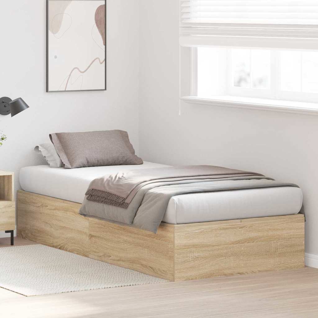Storage Bed Frame Sonoma Oak 90 x 190 cm Engineered Wood