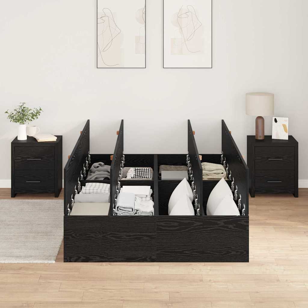 Storage Bed Frame Black Oak 120 x 190 cm Engineered Wood