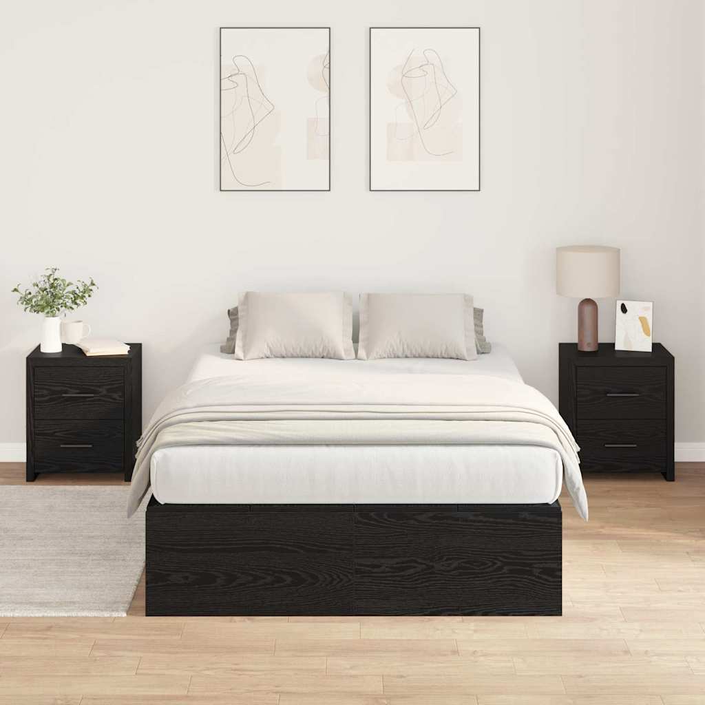 Storage Bed Frame Black Oak 120 x 190 cm Engineered Wood