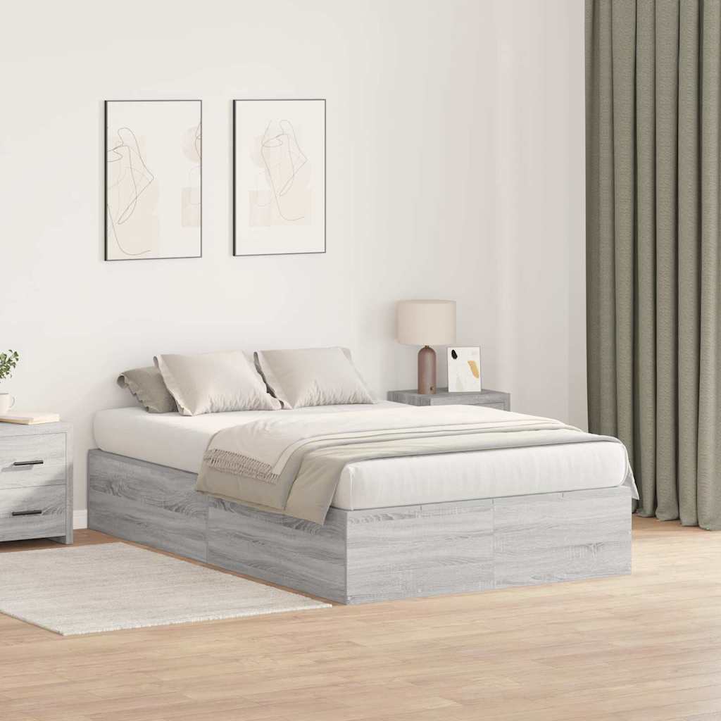Storage Bed Frame Grey Sonoma 120 x 190 cm Engineered Wood