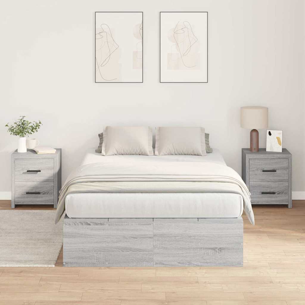 Storage Bed Frame Grey Sonoma 120 x 190 cm Engineered Wood