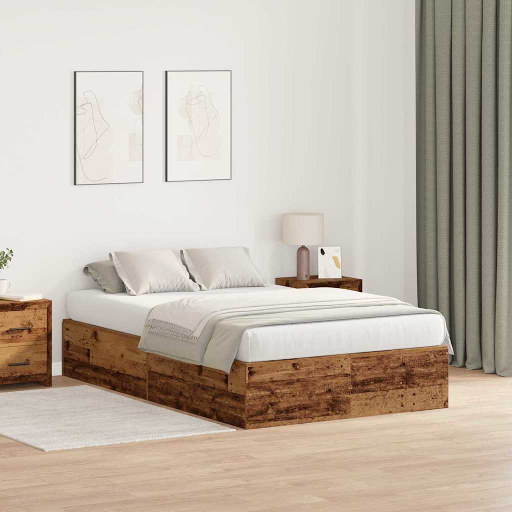 Storage Bed Frame Old Wood 120 x 190 cm Engineered Wood