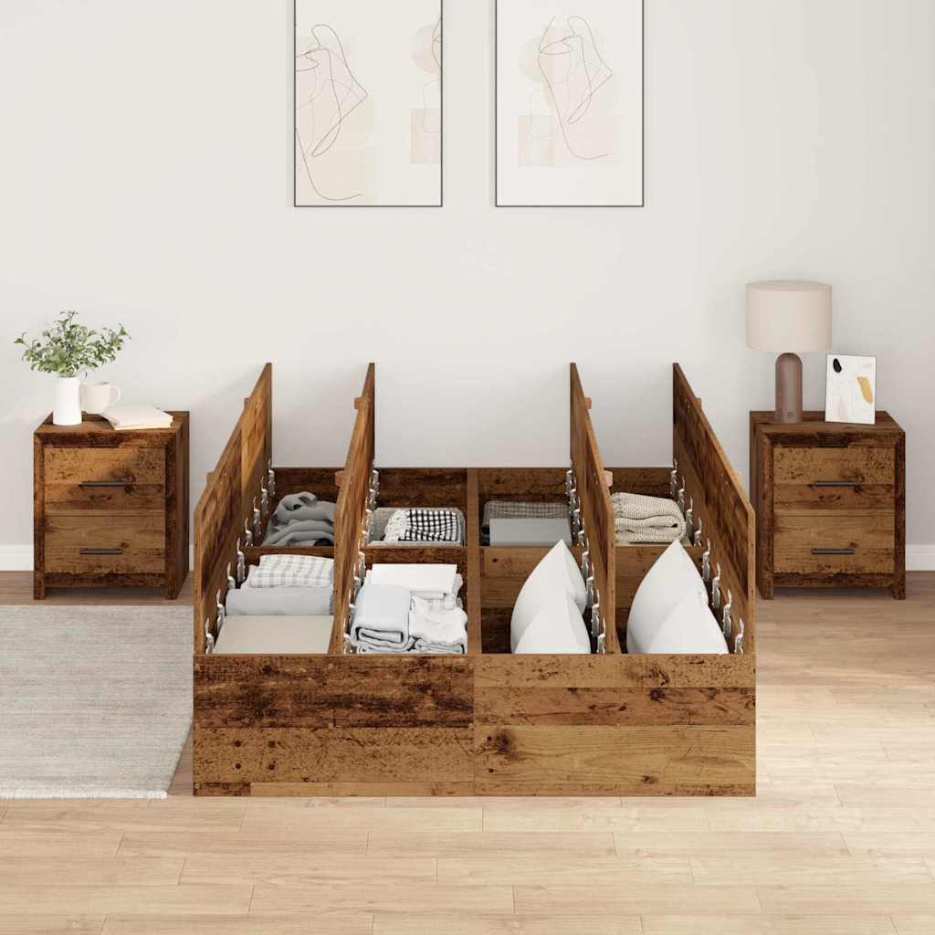 Storage Bed Frame Old Wood 120 x 190 cm Engineered Wood