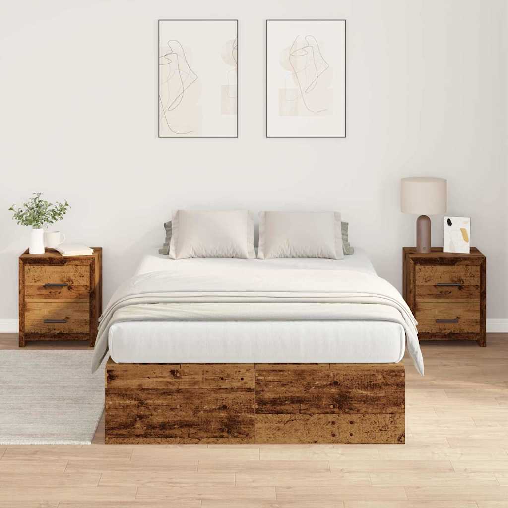 Storage Bed Frame Old Wood 120 x 190 cm Engineered Wood