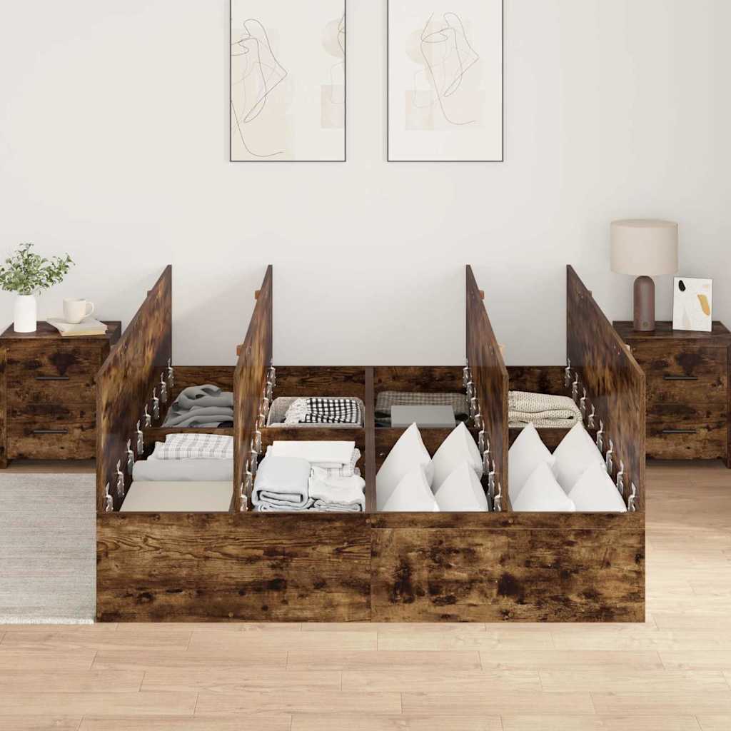 Storage Bed Frame Smoked Oak 140 x 190 cm Engineered Wood