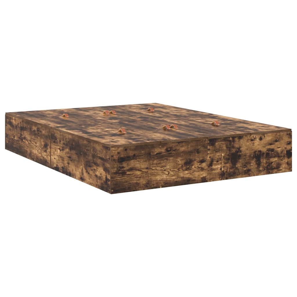 Storage Bed Frame Smoked Oak 140 x 190 cm Engineered Wood