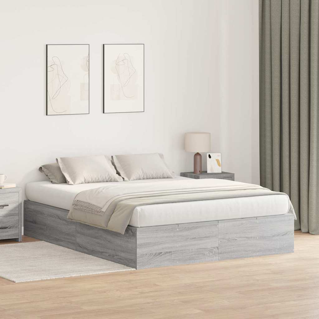 Storage Bed Frame Grey Sonoma 140 x 190 cm Engineered Wood