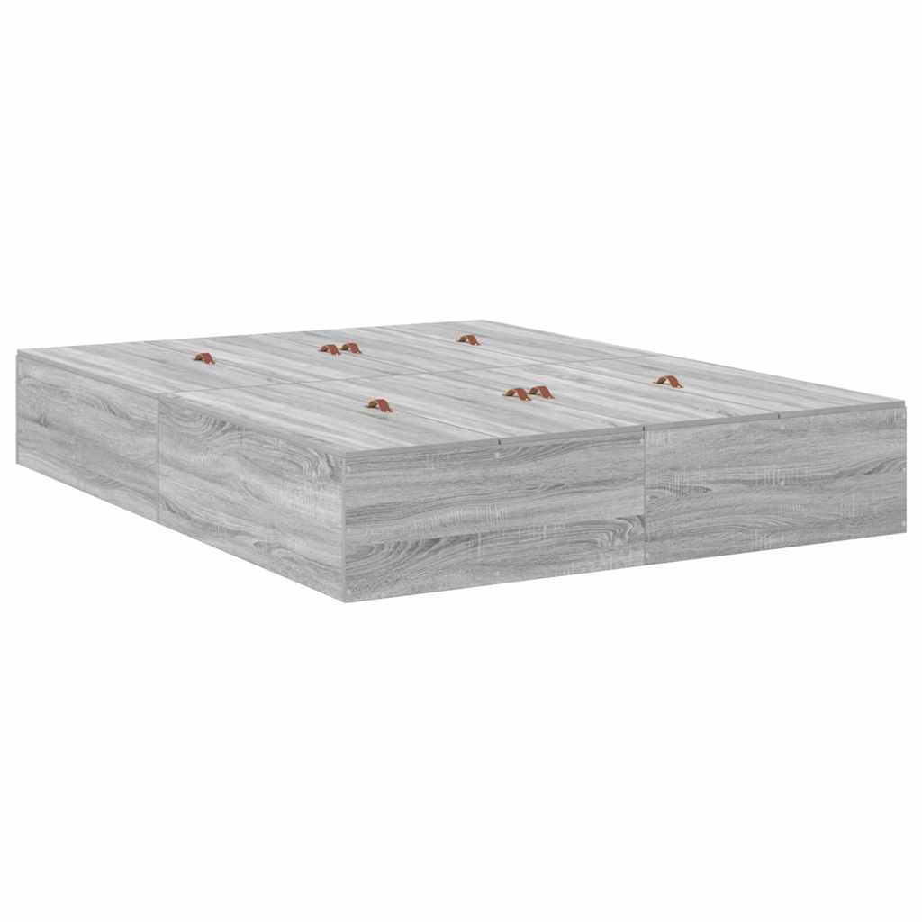 Storage Bed Frame Grey Sonoma 140 x 190 cm Engineered Wood