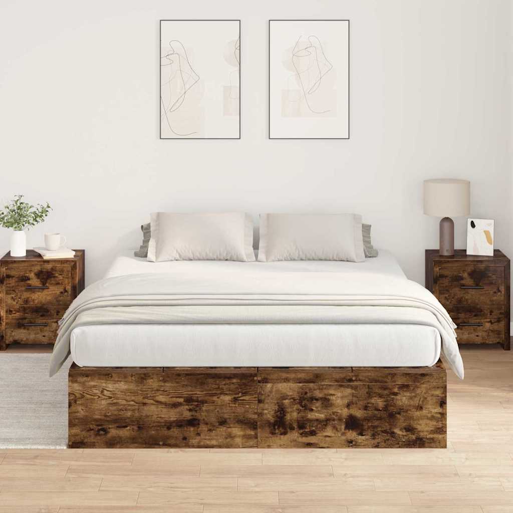 Storage Bed Frame Smoked Oak 135 x 190 cm Engineered Wood