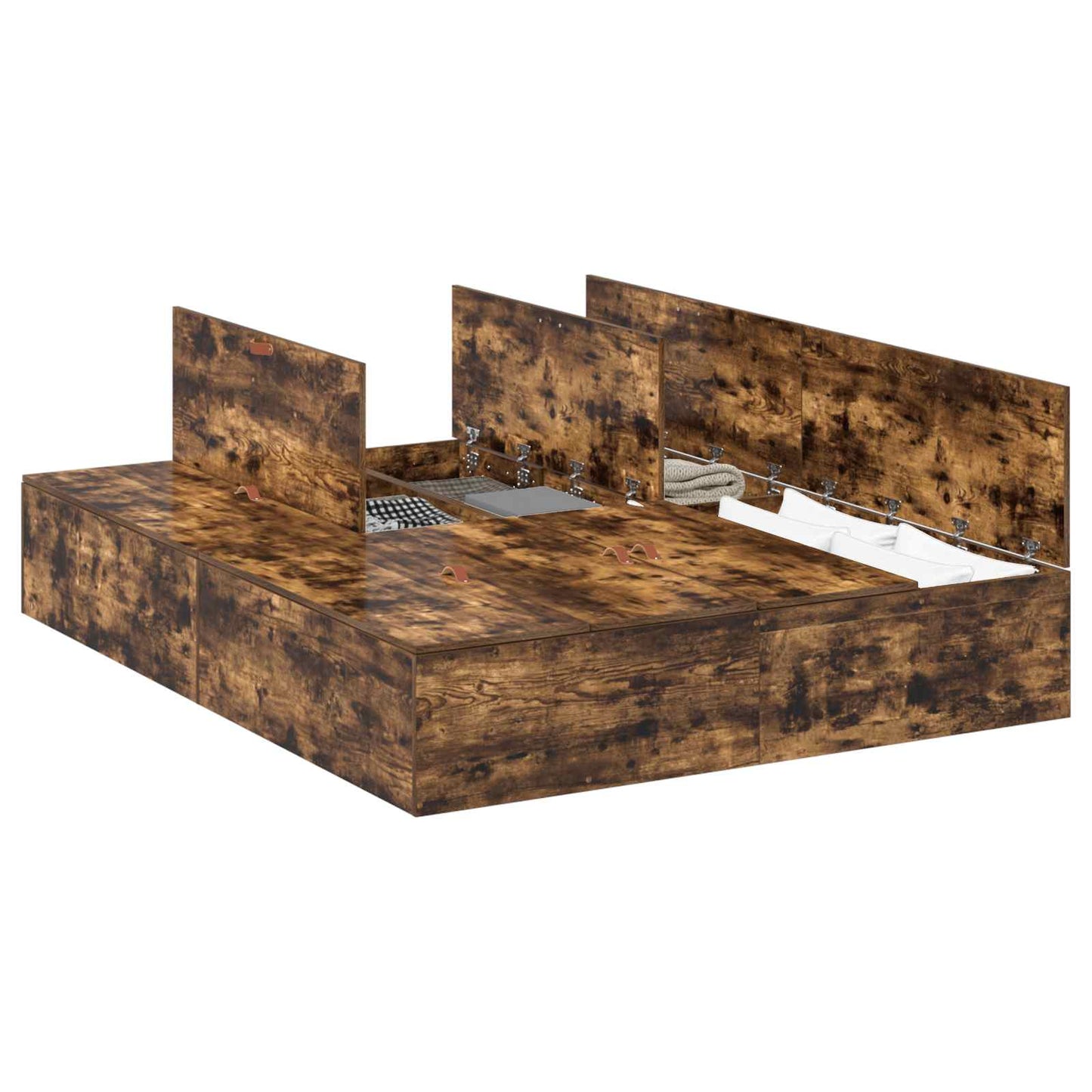 Storage Bed Frame Smoked Oak 135 x 190 cm Engineered Wood
