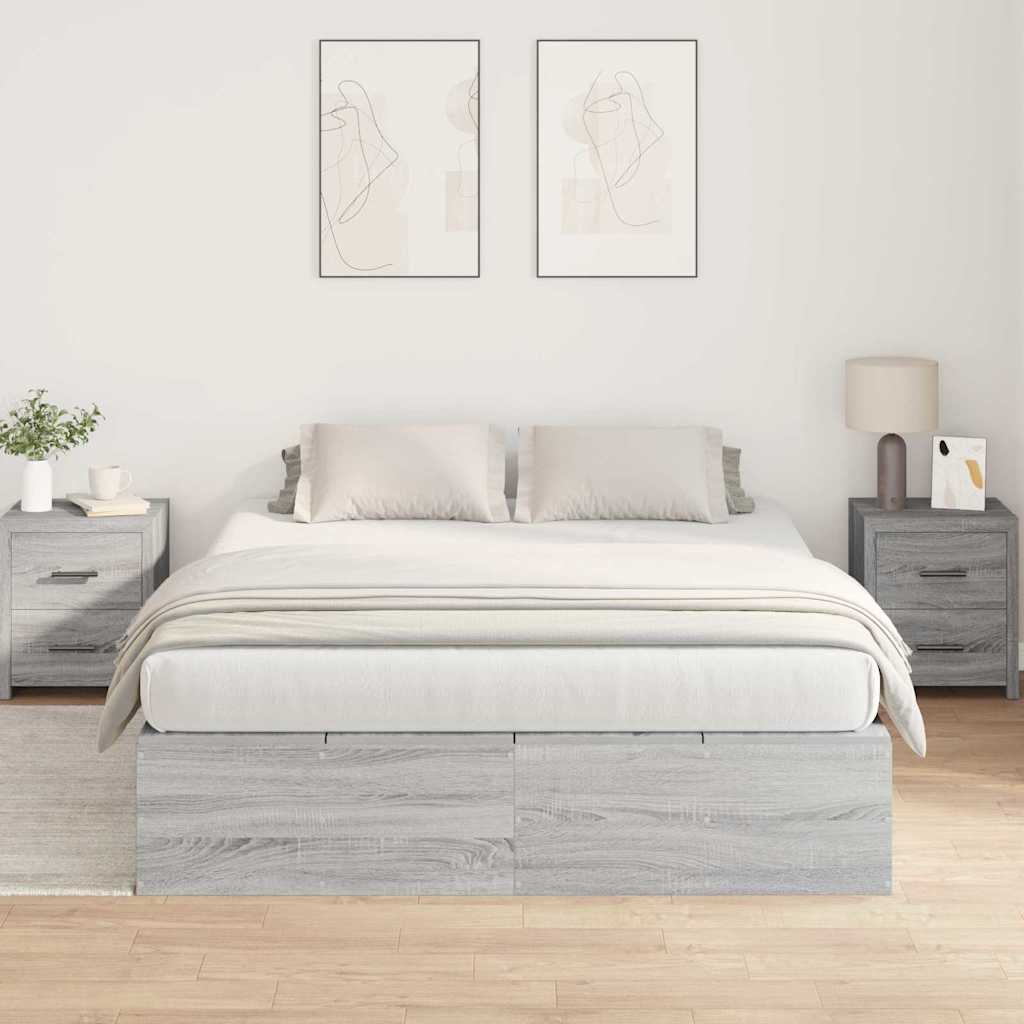 Storage Bed Frame Grey Sonoma 135 x 190 cm Engineered Wood