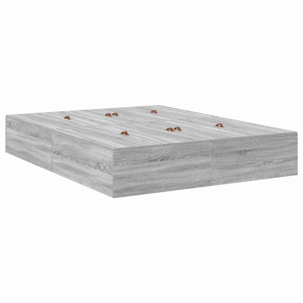 Storage Bed Frame Grey Sonoma 135 x 190 cm Engineered Wood