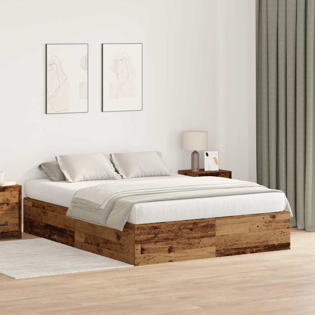 Storage Bed Frame Old Wood 135 x 190 cm Engineered Wood