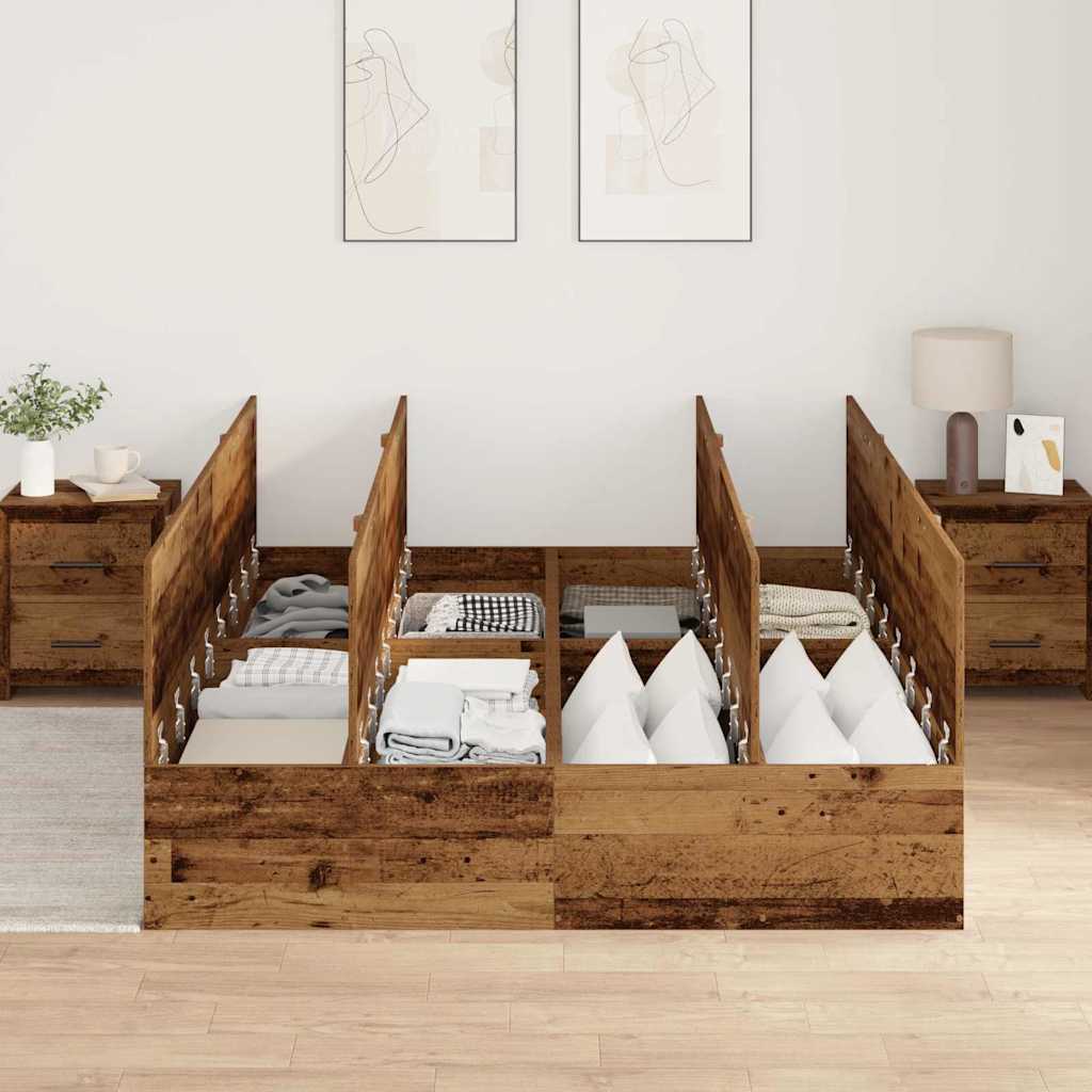 Storage Bed Frame Old Wood 135 x 190 cm Engineered Wood