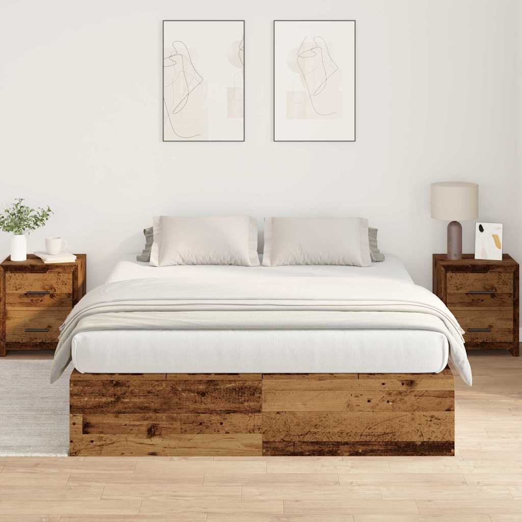 Storage Bed Frame Old Wood 135 x 190 cm Engineered Wood