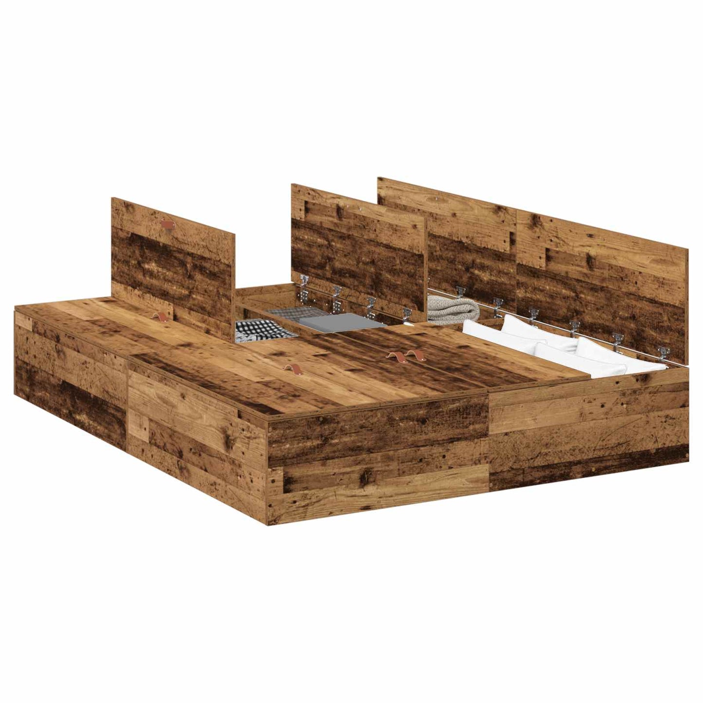 Storage Bed Frame Old Wood 135 x 190 cm Engineered Wood