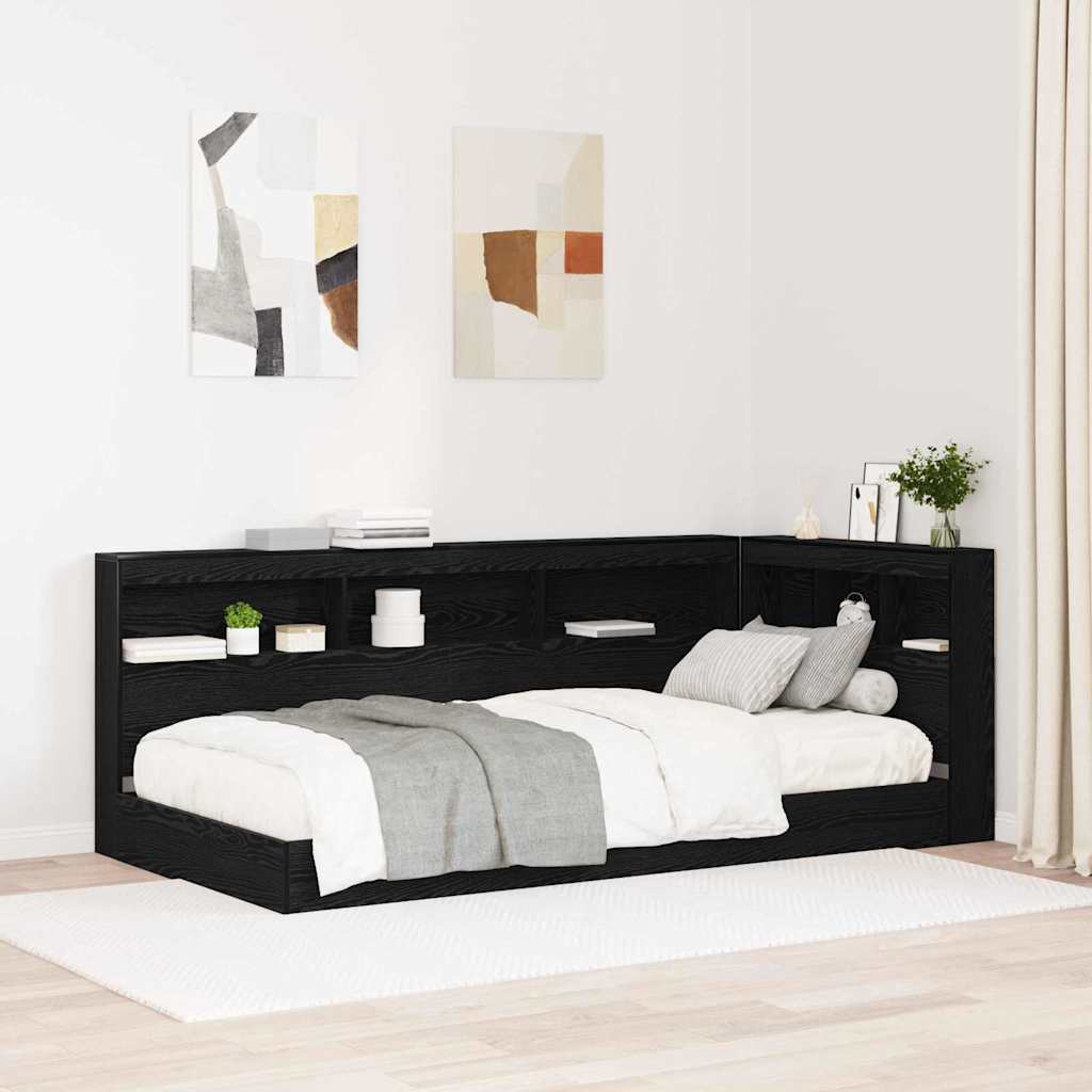 Storage Headboard with Shelf Black Oak 80 cm Engineered Wood