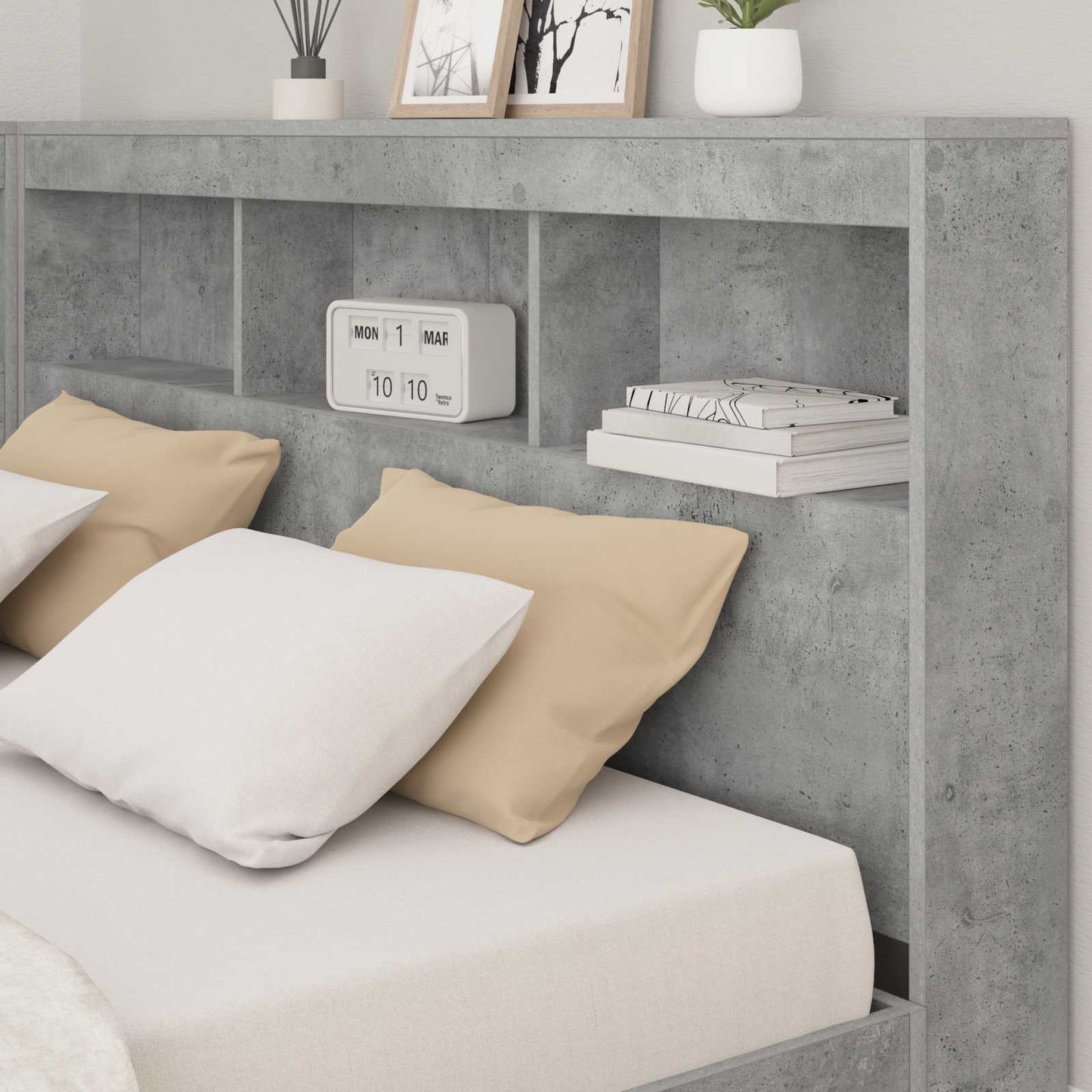 Storage Headboard Concrete Grey 140 cm Engineered Wood