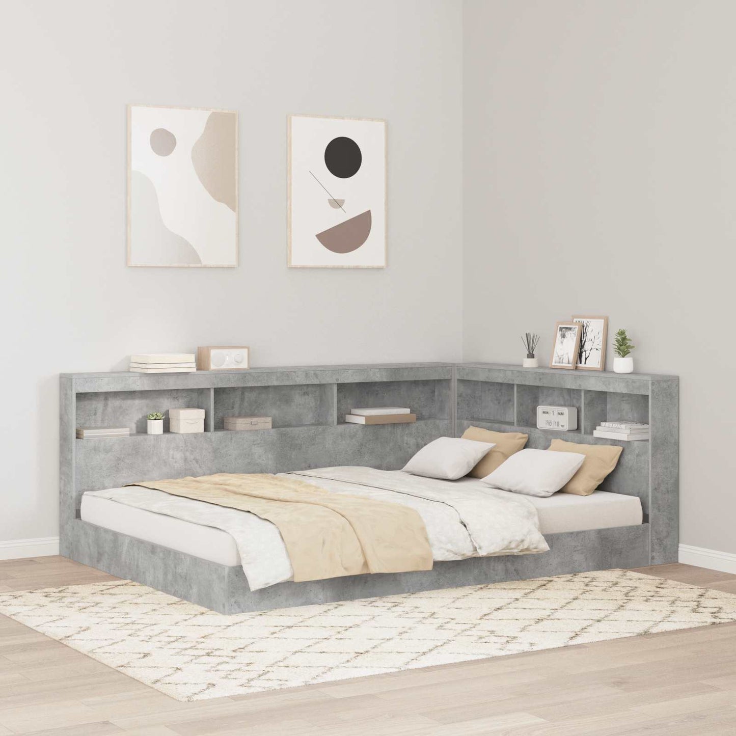 Storage Headboard Concrete Grey 140 cm Engineered Wood